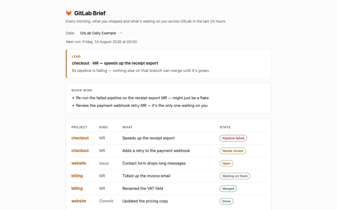 GitLab Dev Brief app preview